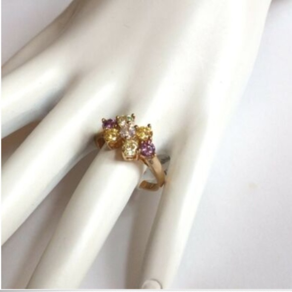 Gold Cocktail Ring Size 9 Amethyst Citrine Yellow Purple Cubic Zirconia Plated - Picture 4 of 8